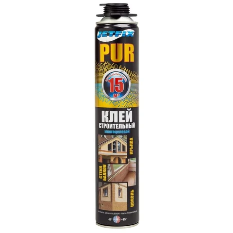 Клей-ПЕНА Многоцелевая JETFIX PUR на 15 м2 850 мл ( -10 +35С ) /12 шт