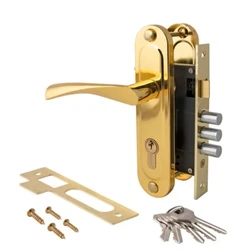 Замок врезной с ручкой АВ-60/1023 золото ПРЕМИУМ /Апекс