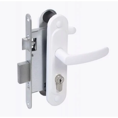 Замок врезной с ручкой ЗВ 4.2-08 белый цилиндровый плоский ригель Абсолют Зенит /15 шт.