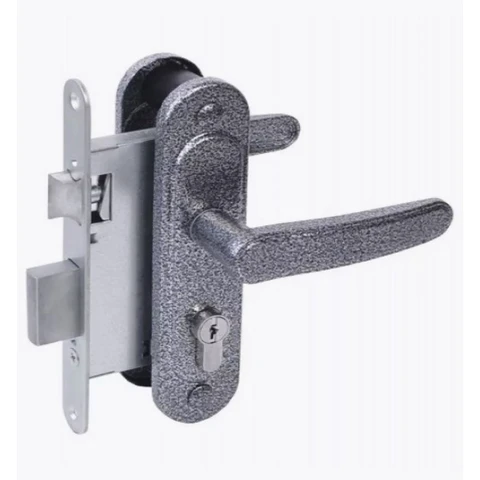 Замок врезной с ручкой ЗВ 4.3.03 серебро цилиндровый 3-ригеля Абсолют Зенит/15 шт.