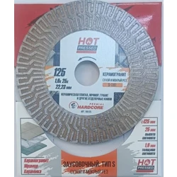 Диск отр.алмазный 125х1,6х25х22,23мм Керамогранит, сух.и мок.рез+шлиф-е, сегмент 25мм, Заусовочный: