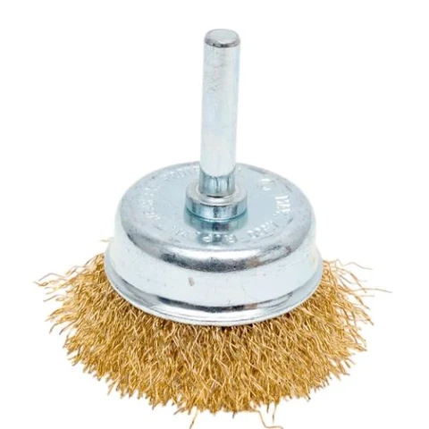 Щетка-чашка для дрели 50 мм, латунир. волнистая проволока 