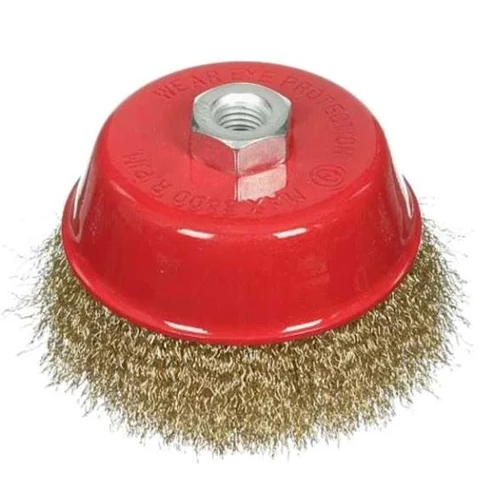 Щетка-чашка для УШМ 75 мм, М14, латунир. волнистая проволока 