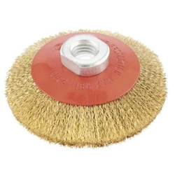 Щетка-тарелка для УШМ 100 мм, М14, латунир. волнистая проволока 