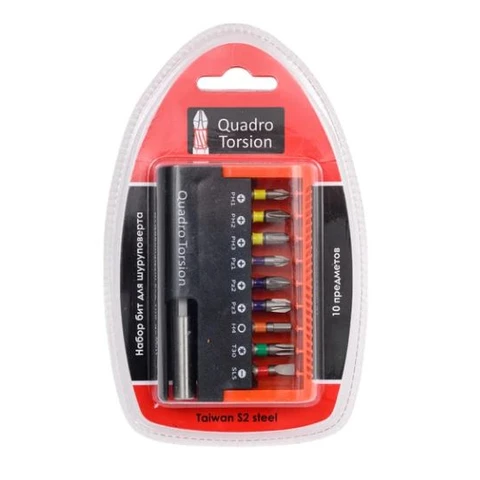 Набор бит 10 пред. Ph1,2 ,3 , Pz 1.2.3 шестигр. 4 мм Torx 30. шлиц 5х25 мм держ 