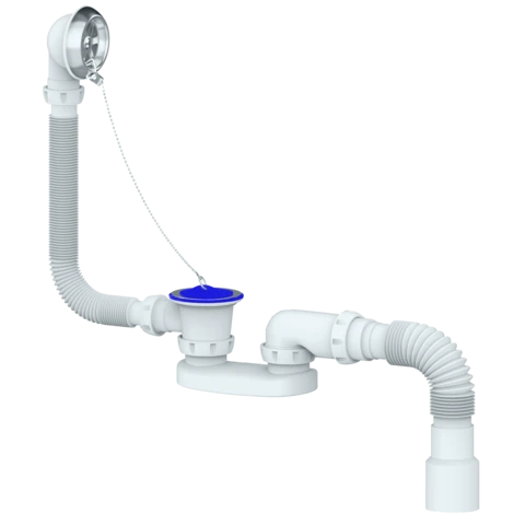 Сифон для ванны и глуб. поддона с переливом и гибким соед. д.40х40/50 400мм (UNICORN) (Е255)