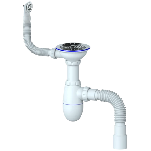 Сифон для мойки с выпуском 3 1/2 D40 и круглым переливом, с гибким соед. D40x40/50 (UNICORN)