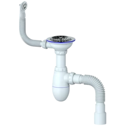 Сифон для мойки с выпуском 3 1/2 D40 и круглым переливом, с гибким соед. D40x40/50 (UNICORN)