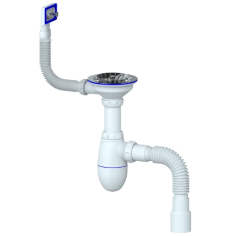 Сифон для мойки с выпуском 3 1/2 прямоуг. перелив с гибким соед. 40/50 B425 (UNICORN) (А0145S)